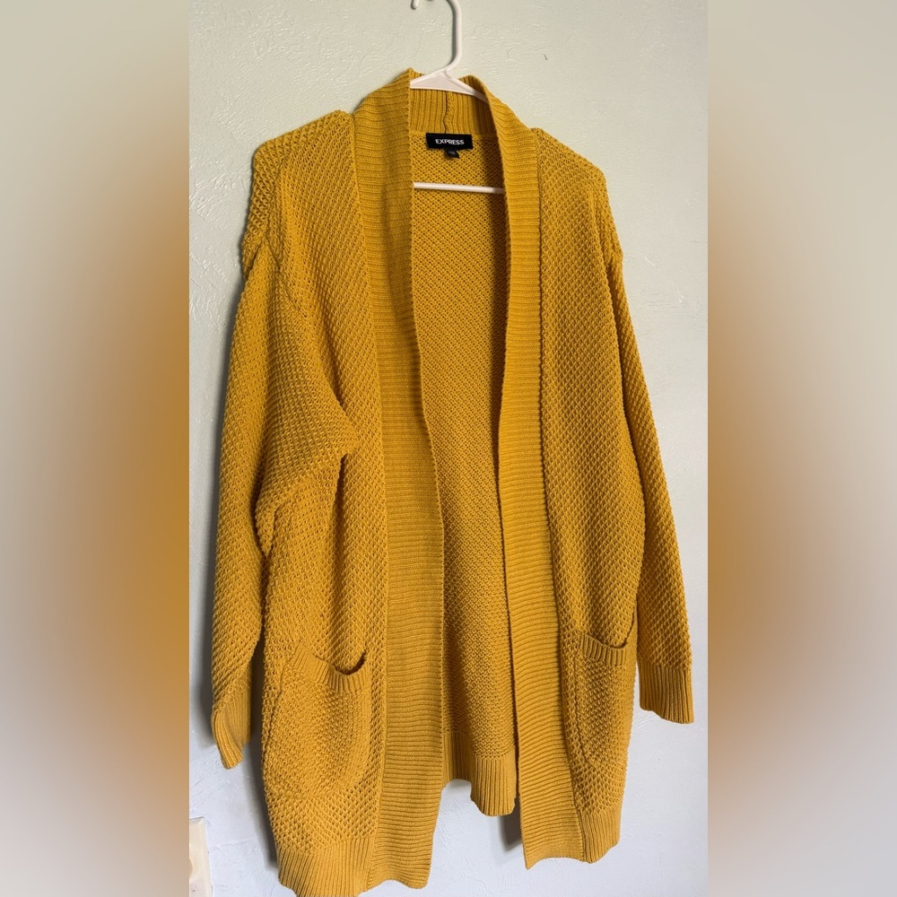 Express Mustard Yellow Open-Front Cardigan